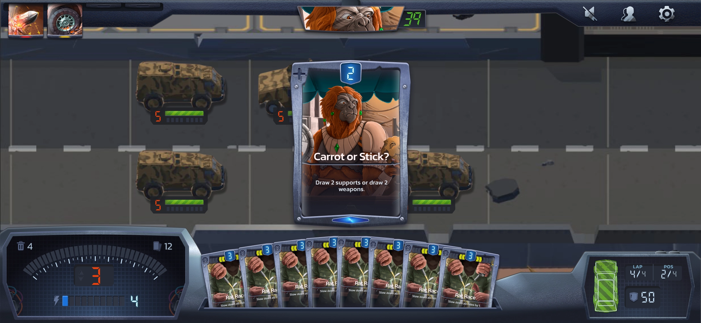 Race Card view, timer ON